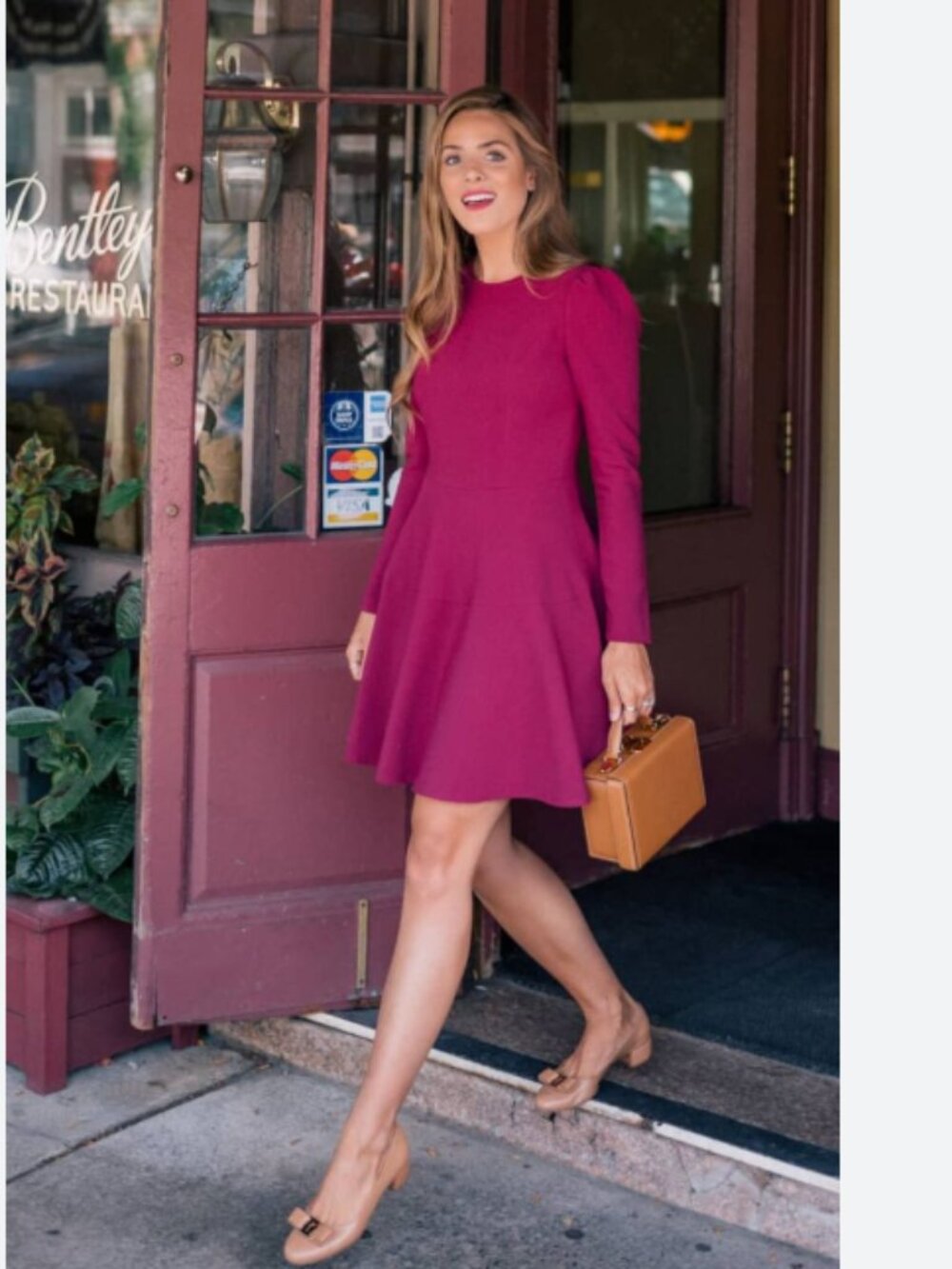 Gal Meets Glam Celeste Burgundy Fit & Flare Dress | Long Sleeve Circle Skirt